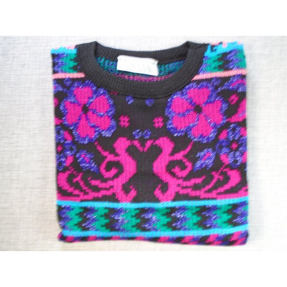 Gregge Sport Women's Sweater Acrylic Medium Floral Knit 3/4 Sleeve Made in USA